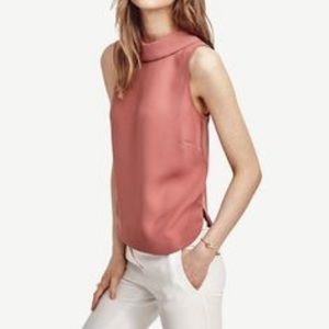 Ann Taylor Matte Jersey Mock Neck Shell S